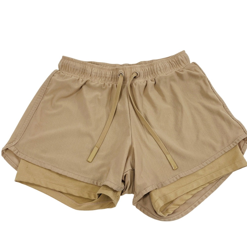 Mono B Tan Layered Mesh Shorts Womens Small 2-in-1 Athletic Running Workout